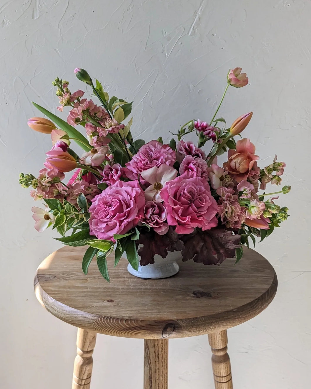 Artisan arrangement in white ceramic vessel for Local Flower Delivery