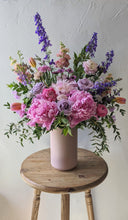 Load image into Gallery viewer, Pretty in Pink floral arrangement in a pink ceramic vase
