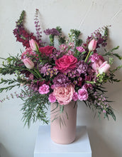 Load image into Gallery viewer, Pretty in Pink floral arrangement in a pink ceramic vase
